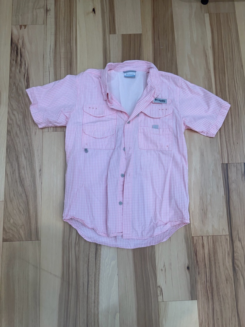 Columbia pink gingham button up shirt Size L #outdoor #gingham